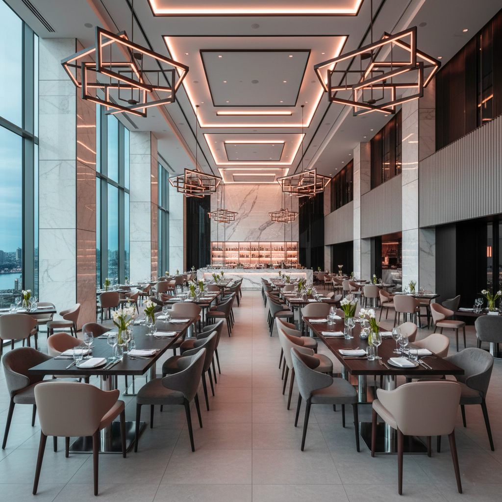 Salle de restaurant sous verrière